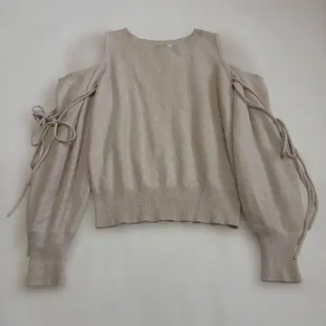 SNIDEL 스나이델 시스루 숄더 니트 풀오버 베이지