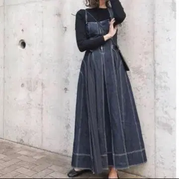 CASA FLINE 프론트 후크 데님 롱 원피스