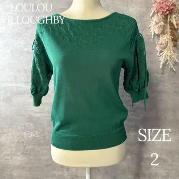 룰루윌비 시스루 짜임 소매 리본 칠부 소매 니트 그린 고급 2 사이즈
