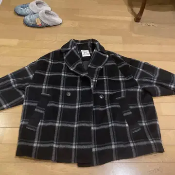 체크 무늬 더블 브레스트 코트 RNA-N