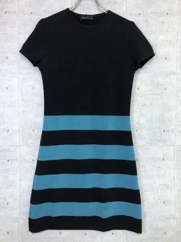 agnes b 레트로 모드 구제 의류 와이드 보더 울 니트 반팔 원피스