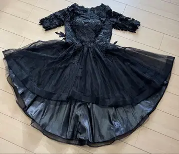 블랙 꽃무늬 자수 플레어 드레스