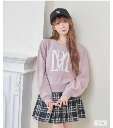 로제 뮤즈 체크 플리츠 스커트 화이트 체크 무늬 M 사이즈