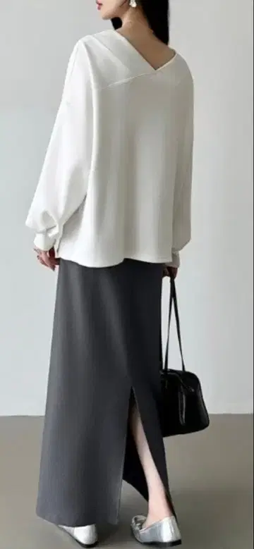 백 슬릿 롱 스커트 그레이 S