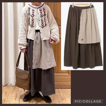 택 포함 새상품 Samansa Mos2 자수 크로스 포함 스커트 블루