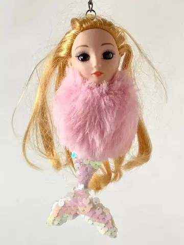 기괴하고 귀여운 인어 키링 여자 키링 소프트 비닐 봉제 인형 핑크 미인