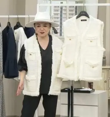 새상품 Anne Coquine 울 믹스 팬시 얀 트위드 니트 베스트