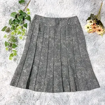 any FAM 3 울 혼방 트위드 플리츠 스커트 그레이 출퇴근 세레모니