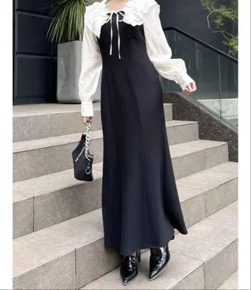 dazzling 프릴 칼라 도킹 리브 원피스