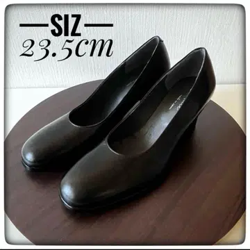 [ 미사용급 ] 일본제 천연 가죽 펌프스 와이드 힐 힐 높이 5cm 블랙