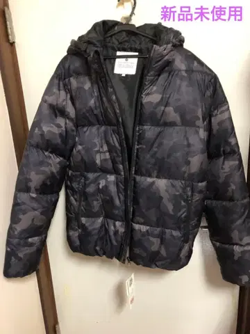 카모 패턴 후드 부착 남성용 다운 자켓 그레이 계열 카모 패턴 L 사이즈