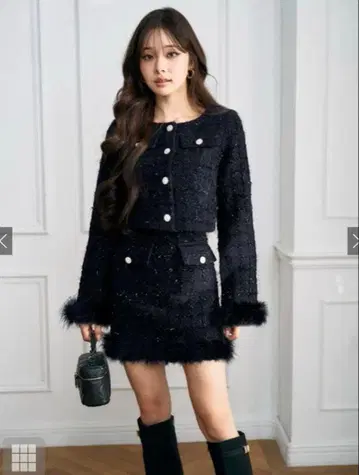 페더 트위드 자켓 메인 팬 안감 부착 스커트 셋업[pm634]