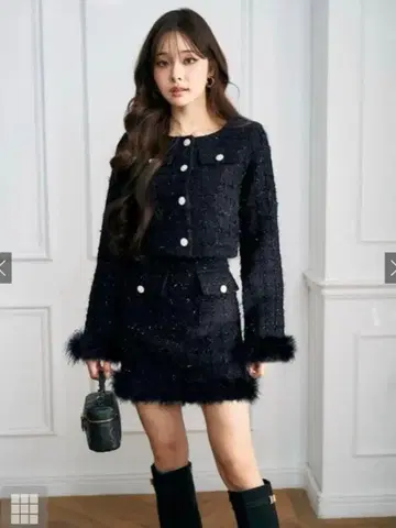 페더 트위드 자켓 메인 팬 안감 부착 스커트 셋업[pm634]