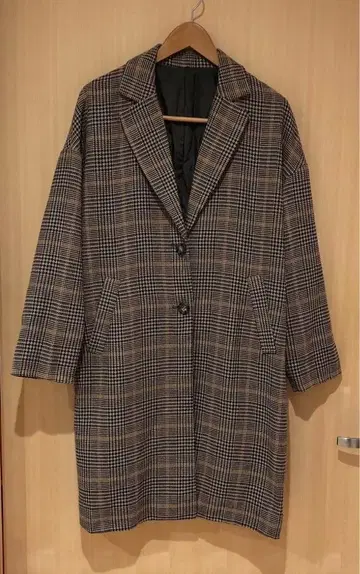 GRL 그레일 롱 체스터 코트 하운드투스 패턴 브라운 루즈핏