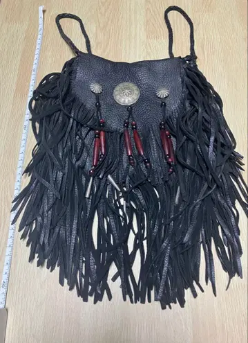 천연 가죽 메디슨 백 블랙 가죽 프린지 바디백 밴딩 메이드