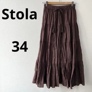 스트라 [34] 브라운 플레어 스커트 캐주얼 허리밴딩 코튼