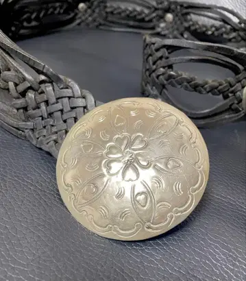 블랙 가죽 웨빙 벨트