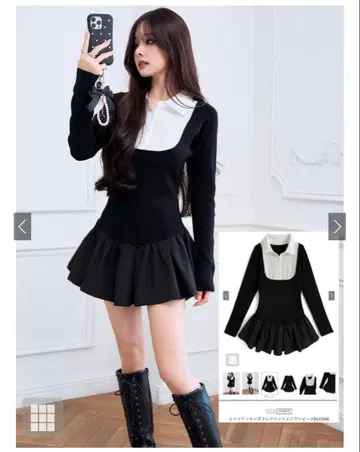 [택 포함 새상품] 셔츠 도킹 플레어 니트 미니 원피스 [ru1204]