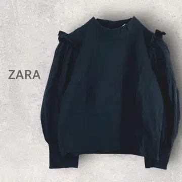 [ 자라 ] 긴팔 블라우스 M 하이넥 프릴 블라우스 무지 깔끔 고급