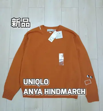 새상품 유니클로 x 안야 힌드마치 크루넥 스웨터 오렌지 XL