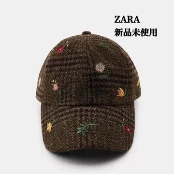 완판템 ZARA 울 자수 체크 무늬 캡 택 포함 새상품