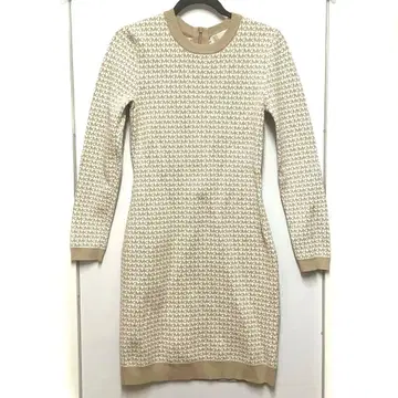 마이클코어스 로고 올 패턴 니트 원피스 긴팔 브라운 무릎 기장 S