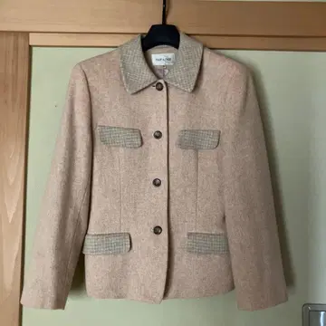 [ (주) 월드 ] 울 캐주얼 자켓 살몬 핑크 일부 체크 무늬