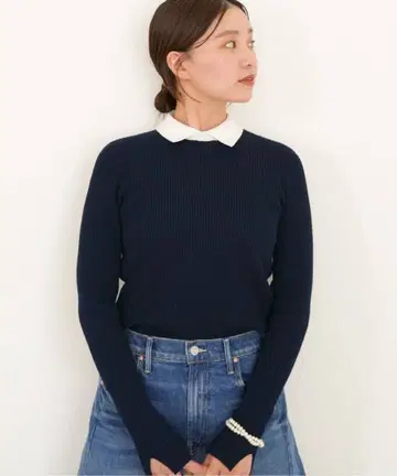 IENA 홀 리브 카라 부착 풀오버