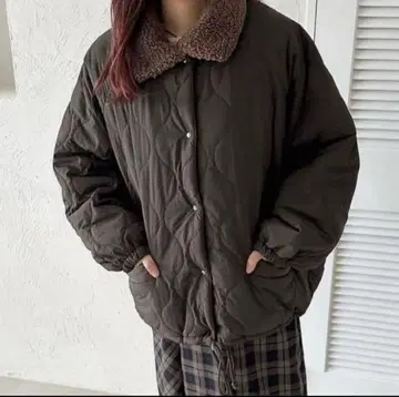 raffime 퍼 옷깃 퀼팅 블루종 차콜