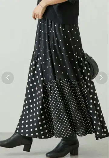 BEARDSLEY 비어즐리 도트 롱 플레어 스커트 패치워크