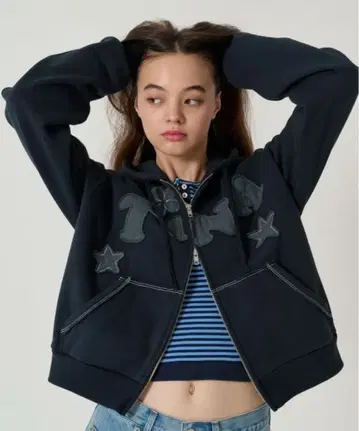 속기모 로고 패치워크 후디 TINA: JOJUN 네이비