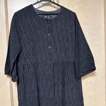 블랙 스트라이프 7부 소매 셔츠 원피스