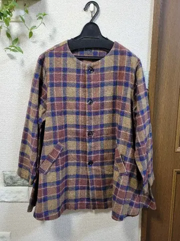 ichi 체크 무늬 노카라 자켓