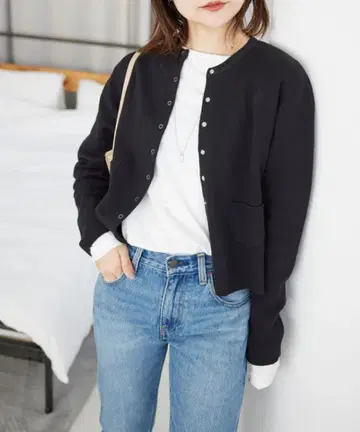 SLOBE IENA 코튼 더블 페이스 가디건 블랙