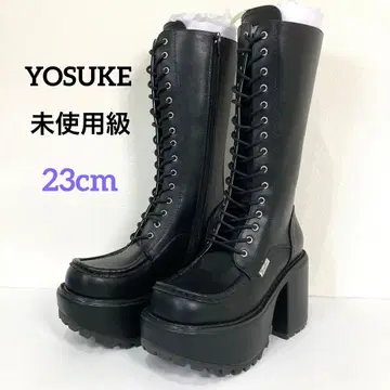 미사용 요스케 YOSUKE 통굽 레이스업 부츠 사이드 지퍼 박스 포함