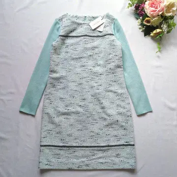 [ 택 포함 미사용 ] 오스틴 리드 트위드 절개 원피스 민트 그린