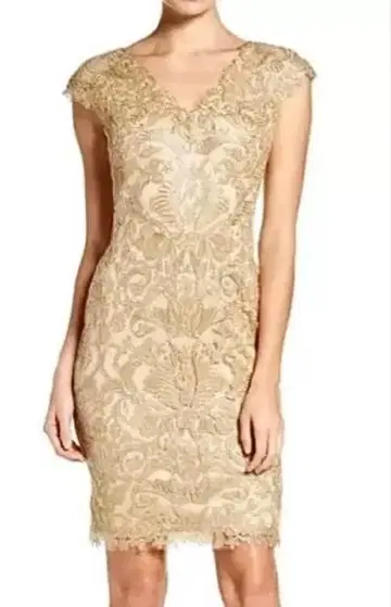 Tadashi Shoji 골드 자수 레이스 드레스