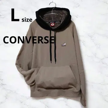 CONVERSE 플리스 라이닝 후드티 베이지/블랙 L 사이즈