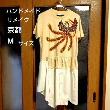 핸드메이드 리메이크 원피스 튜닉 M 사이즈 교토 봉황 프린트
