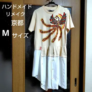 핸드메이드 리메이크 원피스 튜닉 M 사이즈 교토 봉황 프린트