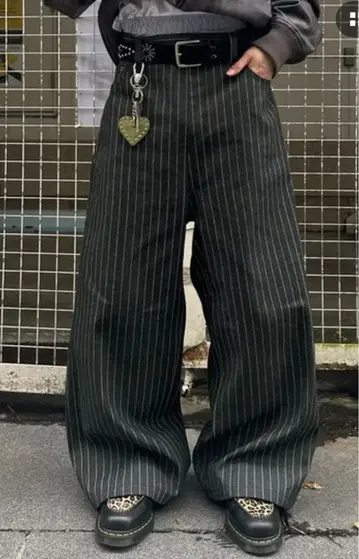 스트라이프 와이드 팬츠