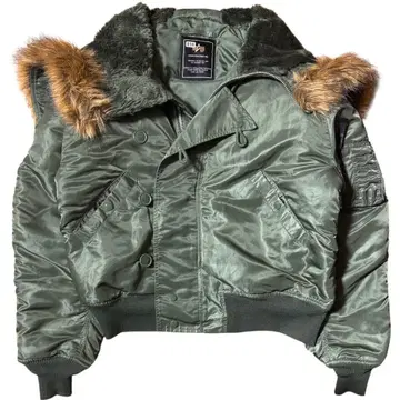 새상품급 ALPHA 에코 퍼 N-2B 짧은 기장 플라이트 자켓 L 카키