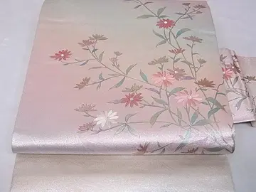 기모노 유이 9촌 나고야 오비 자수 초화문 은사 순수 실크 sb121