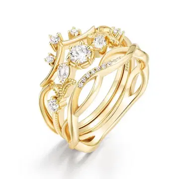 [ S925 순은 ] 3개 세트 반지 레이어드 골드 코트 화이트 크리스탈