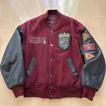 구제 의류 바시티 자켓 가죽 자수 버건디 와인 레드