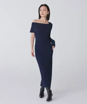 어뉴앙스 원숄더 니트 원피스 (BLACK)