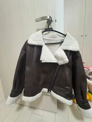 브라운 양가죽 무스탕 코트 M