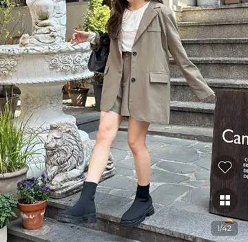 nugu 자켓 하프 팬츠 셋업 라이트 브라운