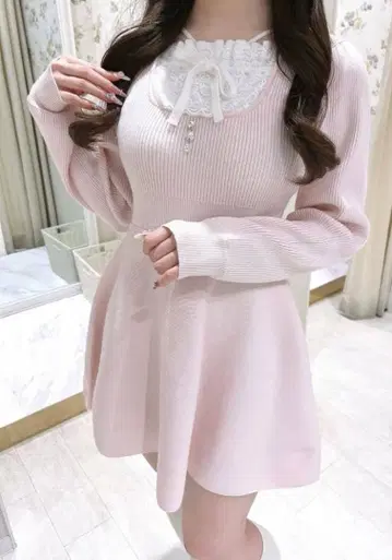 evelyn 리본 라메 니트 OP 원피스