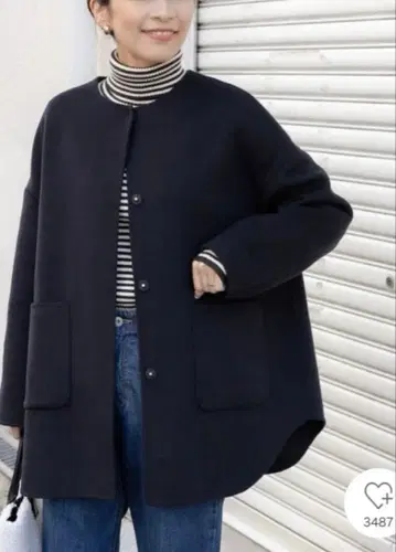 미사용 새상품 NAVY 울 노카라 미들 코트 어반 리서치 도어스